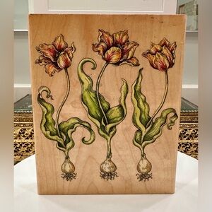VTG Tulip Trio - Large Wood/Rubber Stamp - Rubber Stampede 2002 NWOT